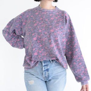 Vintage Northern Reflection Purple with Floral Design Crewneck Sweater